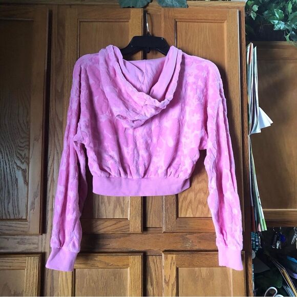 Barbie x Forever 21 Pink Barbiecore Floral Full Zip Beaded Crop Hoodie Size S - Picture 8 of 12